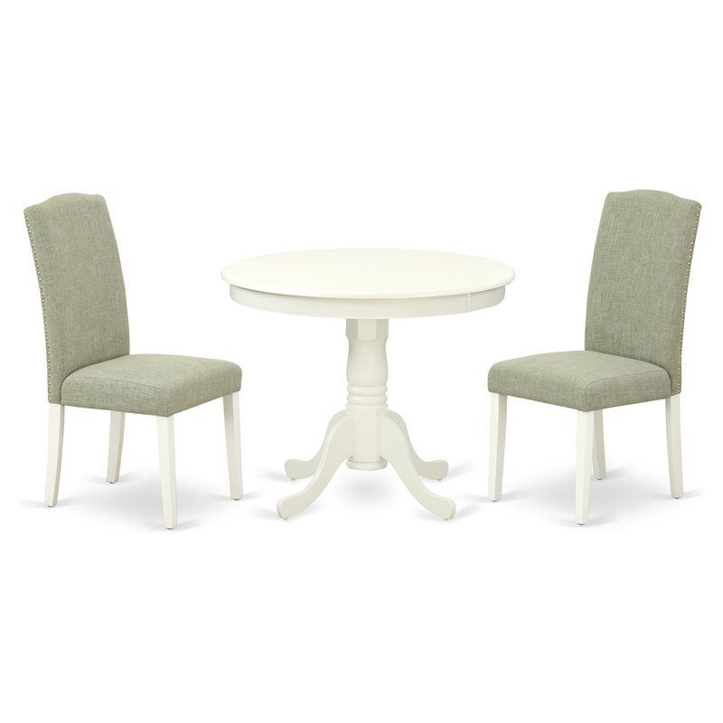 East West Furniture Antique 3-piece Wood Dining Set in Linen White/Dark Shitake