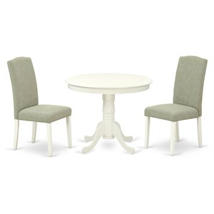 East West Furniture Antique 3-piece Wood Dining Set in Linen White/Dark Shitake