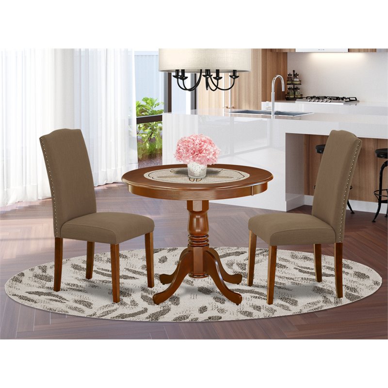East West Furniture Antique 3-piece Wood Dining Set in Mahogany/Dark Coffee