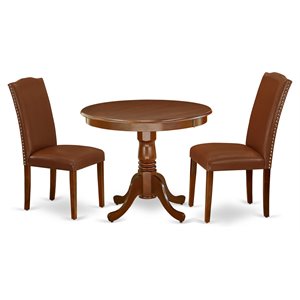 East West Furniture Antique 3-piece Wood Dining Set in Mahogany/Brown