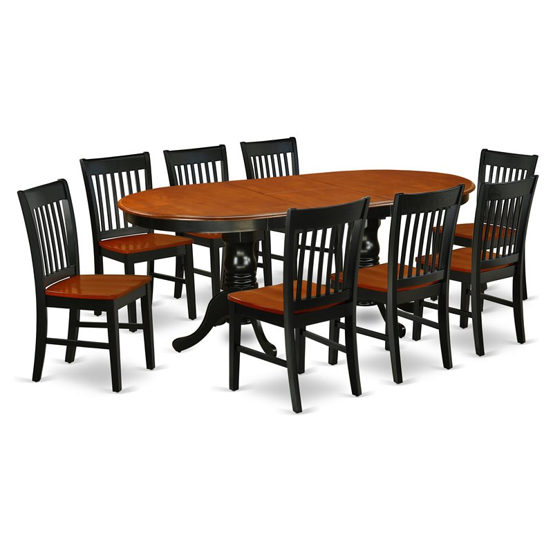 East West Furniture Plainville 9-piece Wood Table and Dining Chair Set in Black