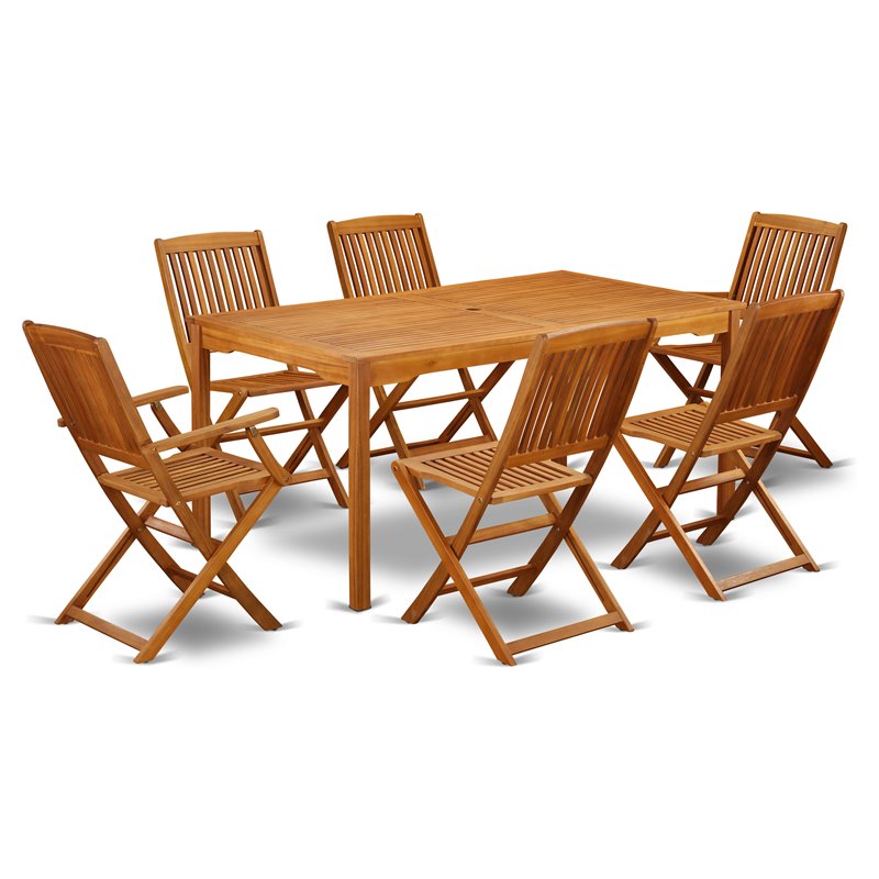 East West Furniture Cameron 7-piece Wood Outdoor Dining Set in Natural Oil