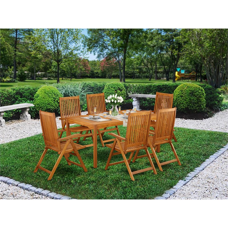 East West Furniture Cameron 7-piece Wood Outdoor Furniture Set in Natural Oil