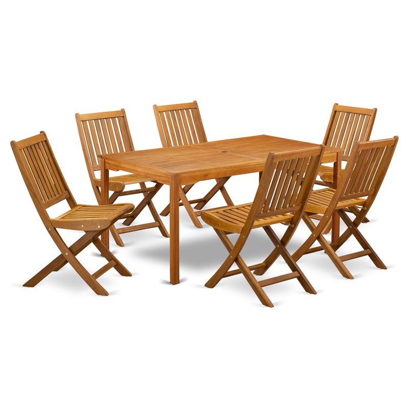 East West Furniture Cameron 7-piece Patio Dining Set w/ Slat Back in Natural Oil