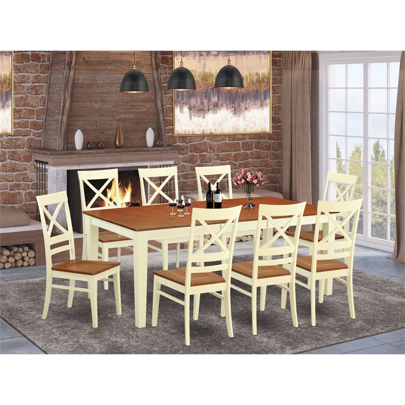 East West Furniture Quincy 9-piece Wood Table and Dining Chair Set in Cherry