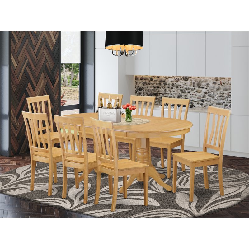 East West Furniture Vancouver 9-piece Wood Kitchen Table Set in Oak