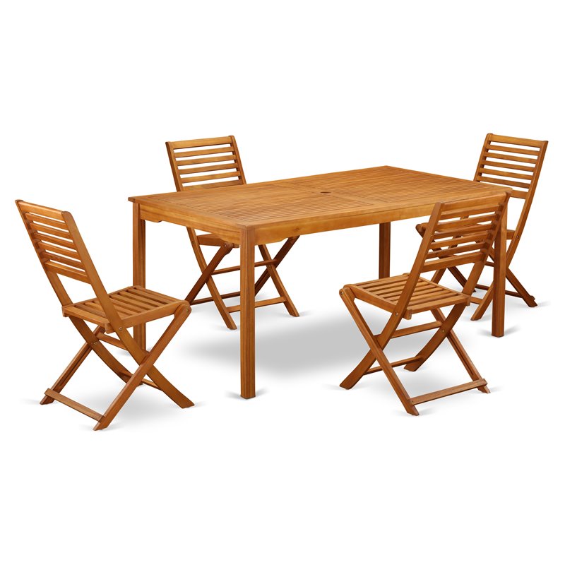 East West Furniture Cameron 5-piece Wood Patio Furniture Set in Natural Oil