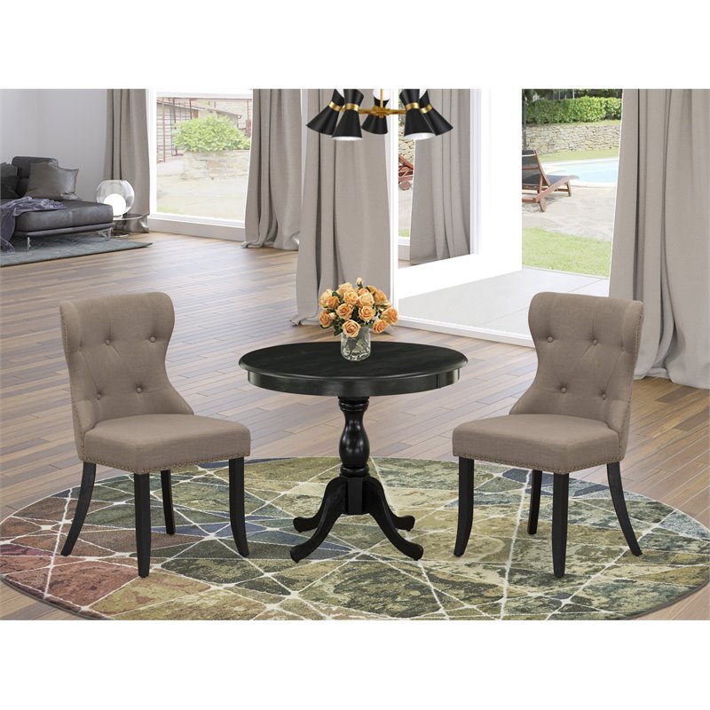 East West Furniture Antique 3-piece Wood Dining Set in Black/Coffee