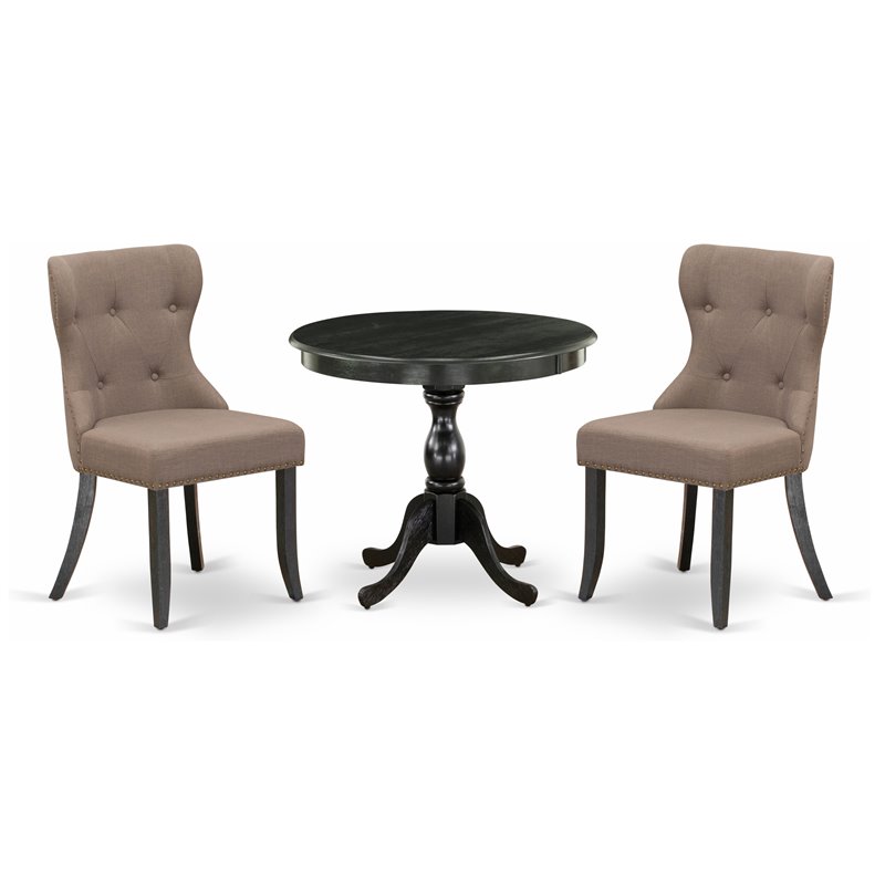 East West Furniture Antique 3-piece Wood Dining Set in Black/Coffee