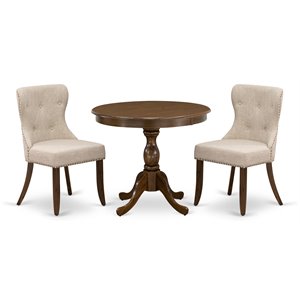 East West Furniture Antique 3-piece Wood Dining Set in Walnut/Light Tan