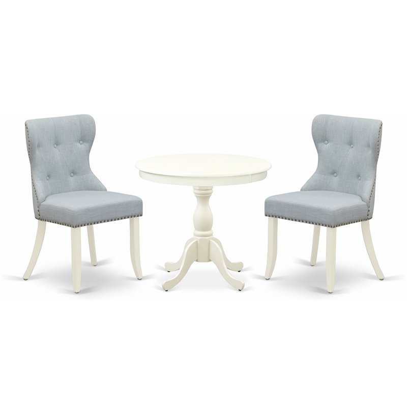 East West Furniture Antique 3-piece Wood Dining Set in Linen White/Baby Blue