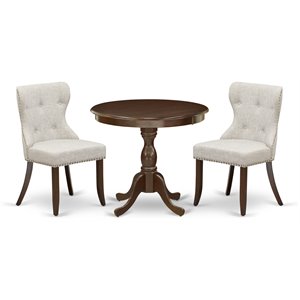 East West Furniture Antique 3-piece Wood Dining Set in Mahogany/Doeskin