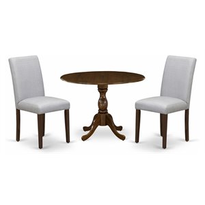East West Furniture Dublin 3-piece Wood Dining Set in Walnut/Gray