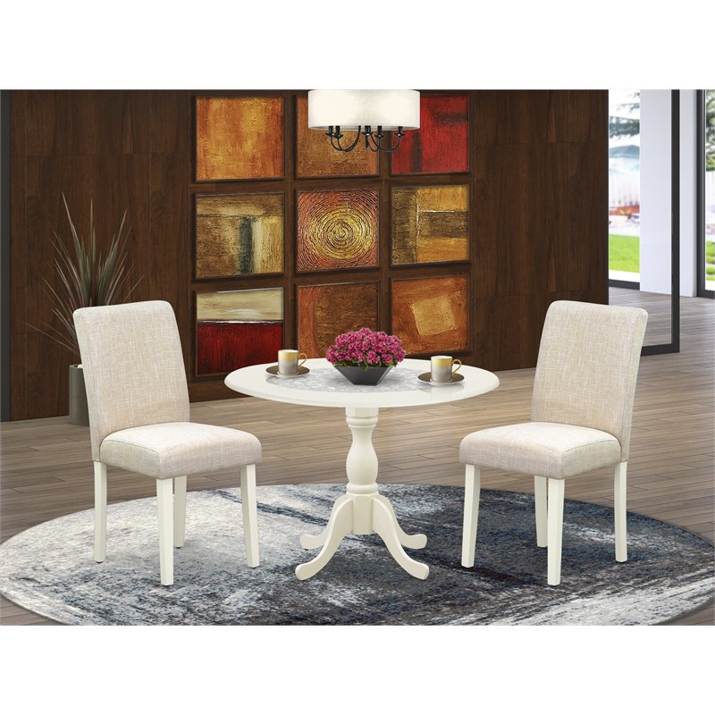 East West Furniture Dublin 3-piece Wood Dining Set in Linen White/Light Beige