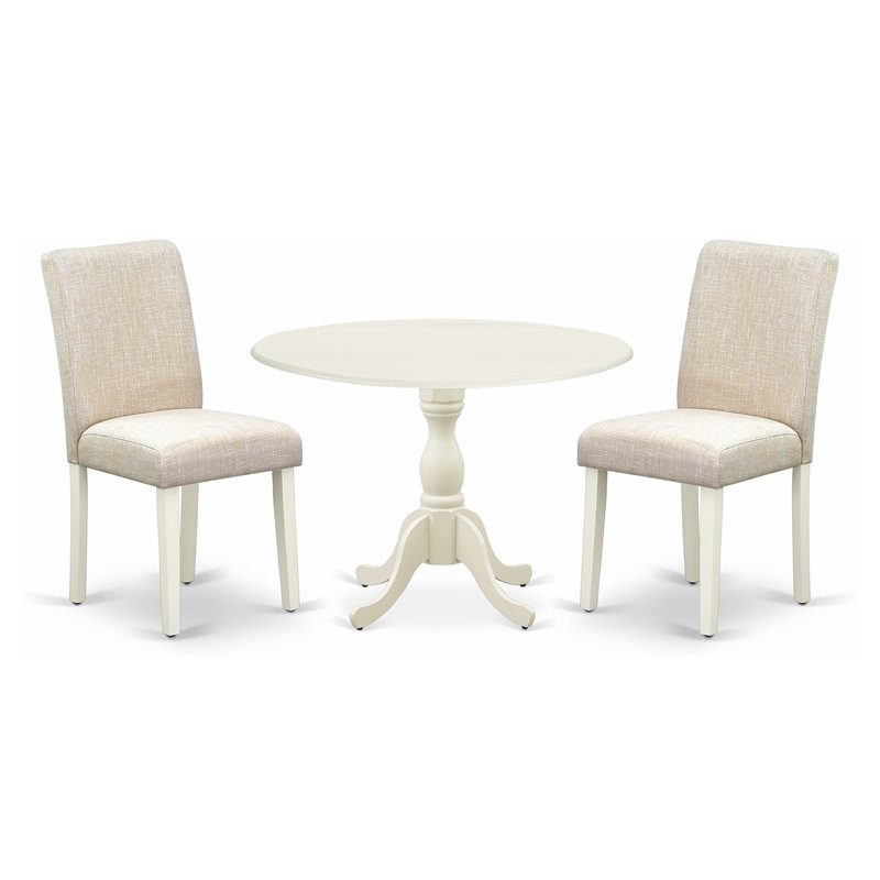 East West Furniture Dublin 3-piece Wood Dining Set in Linen White/Light Beige