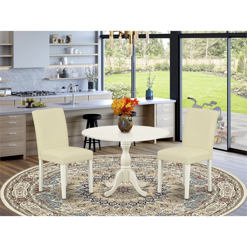 East West Furniture Dublin 3-piece Wood Dining Set with High Back in Linen White