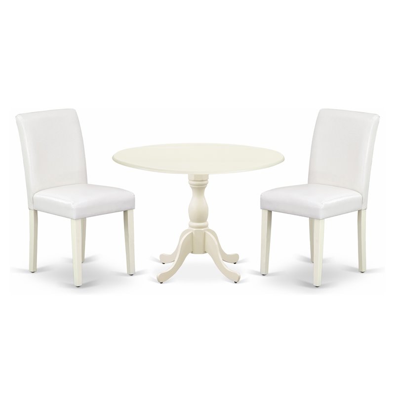 East West Furniture Dublin 3-piece Wood Dining Set with High Back in Linen White