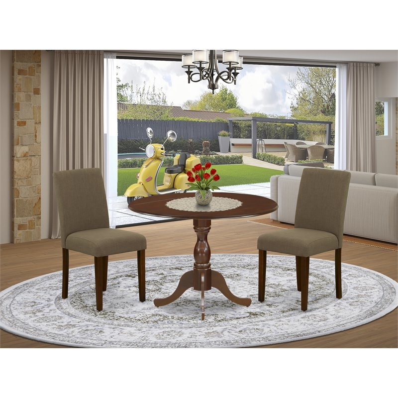 East West Furniture Dublin 3-piece Wood Dining Set in Mahogany/Coffee