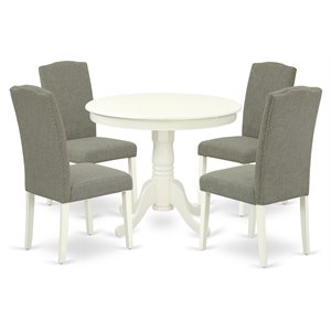 East West Furniture Antique 5-piece Wood Dining Set in Linen White/Dark Shitake