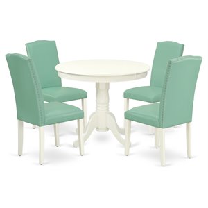 East West Furniture Antique 5-piece Wood Dining Set in Linen White/Pond