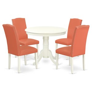 East West Furniture Antique 5-piece Wood Dining Set in Linen White/Pink Flamingo