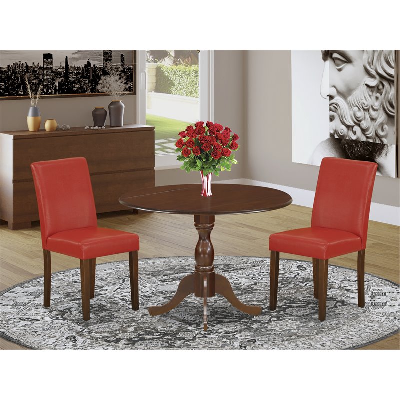 East West Furniture Dublin 3-piece Wood Dining Set in Mahogany/Firebrick Red