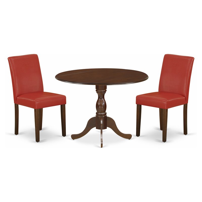 East West Furniture Dublin 3-piece Wood Dining Set in Mahogany/Firebrick Red