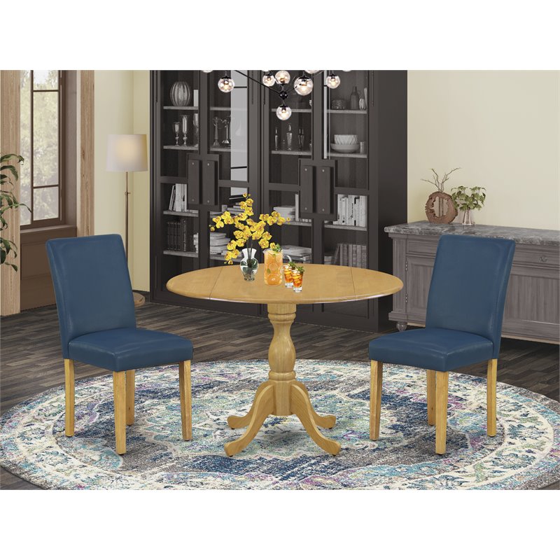 East West Furniture Dublin 3-piece Wood Dining Set in Oak/Oasis Blue