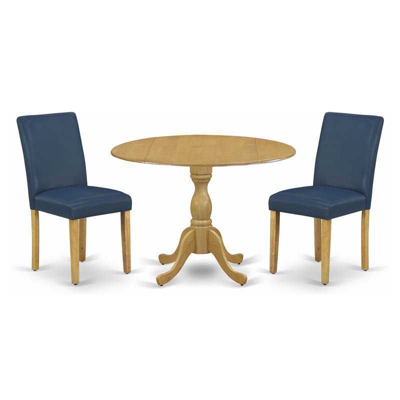 East West Furniture Dublin 3-piece Wood Dining Set in Oak/Oasis Blue