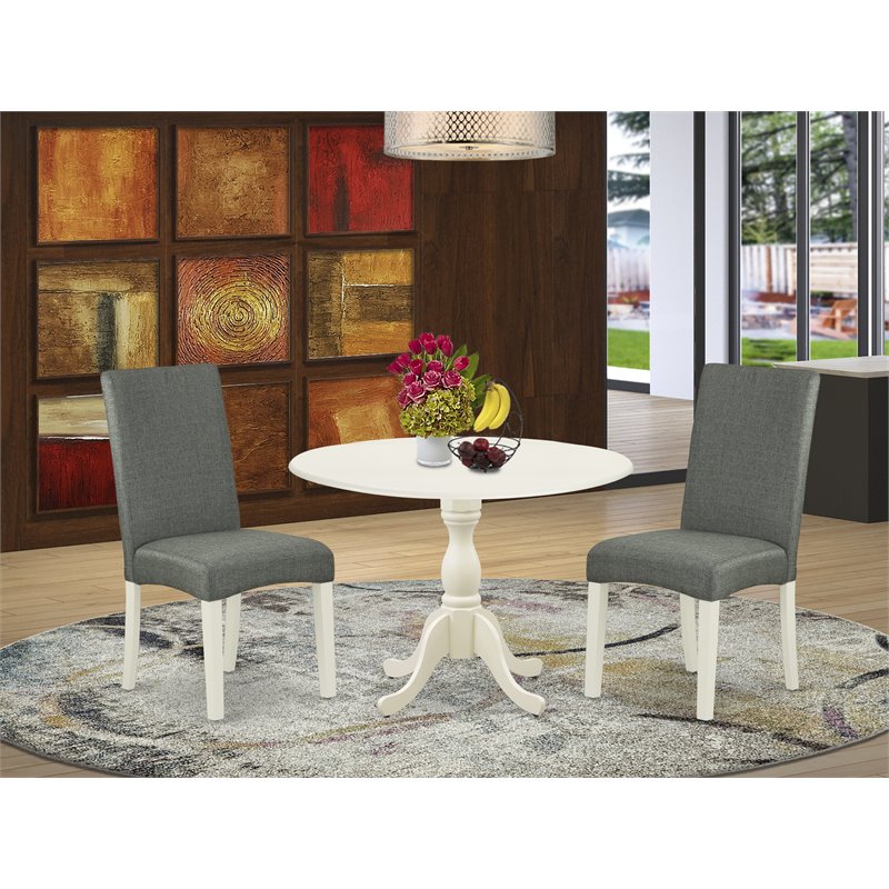 East West Furniture Dublin 3-piece Wood Dining Set in Linen White/Gray