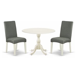 East West Furniture Dublin 3-piece Wood Dining Set in Linen White/Gray
