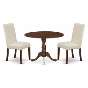 East West Furniture Dublin 3-piece Wood Dining Set in Mahogany/Cream