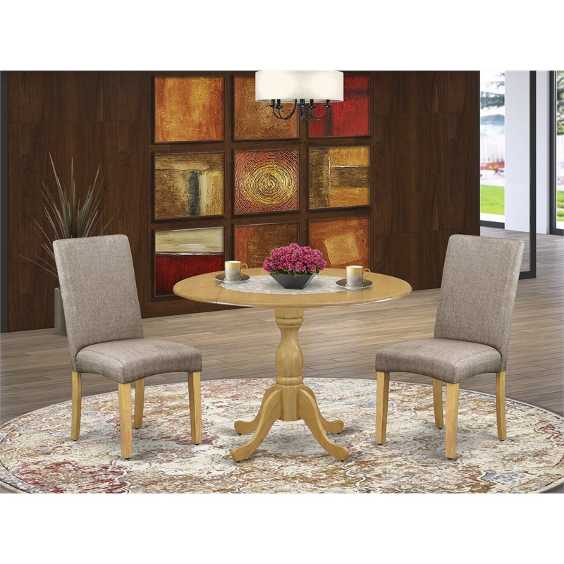 East West Furniture Dublin 3-piece Wood Dining Set in Oak/Dark Khaki