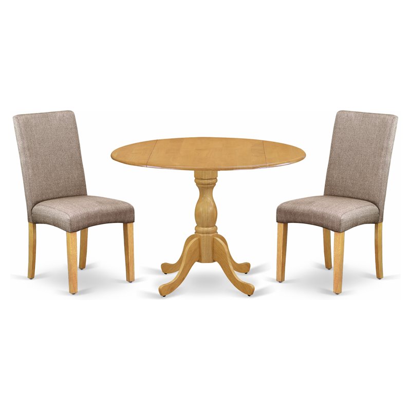 East West Furniture Dublin 3-piece Wood Dining Set in Oak/Dark Khaki