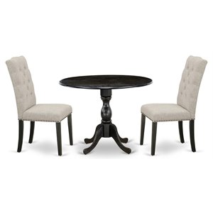East West Furniture Dublin 3-piece Wood Dining Set in Black/Doeskin