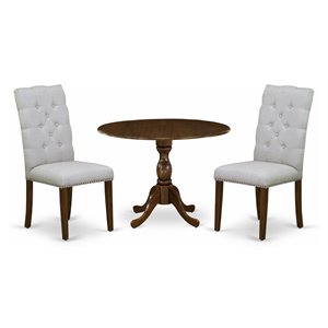 East West Furniture Dublin 3-piece Wood Dining Set in Walnut