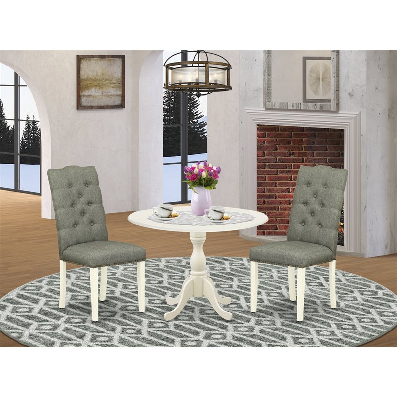East West Furniture Dublin 3-piece Wood Dining Set in Linen White/Smoke
