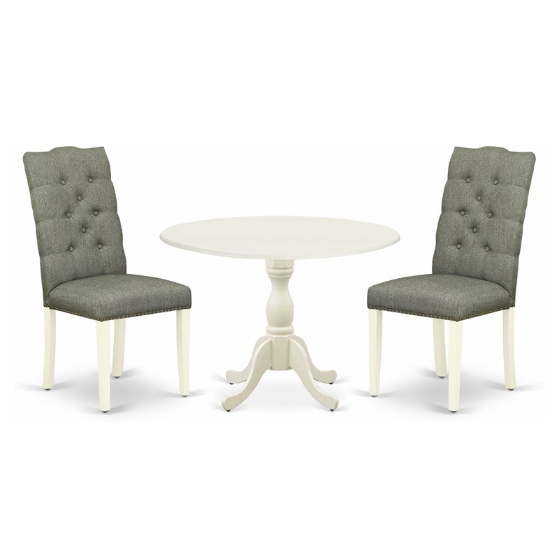 East West Furniture Dublin 3-piece Wood Dining Set in Linen White/Smoke