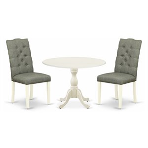 East West Furniture Dublin 3-piece Wood Dining Set in Linen White/Smoke