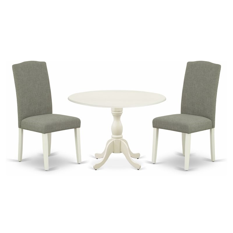 East West Furniture Dublin 3-piece Wood Dining Set in Linen White/Dark Shitake