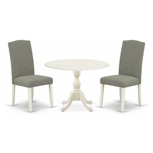 East West Furniture Dublin 3-piece Wood Dining Set in Linen White/Dark Shitake