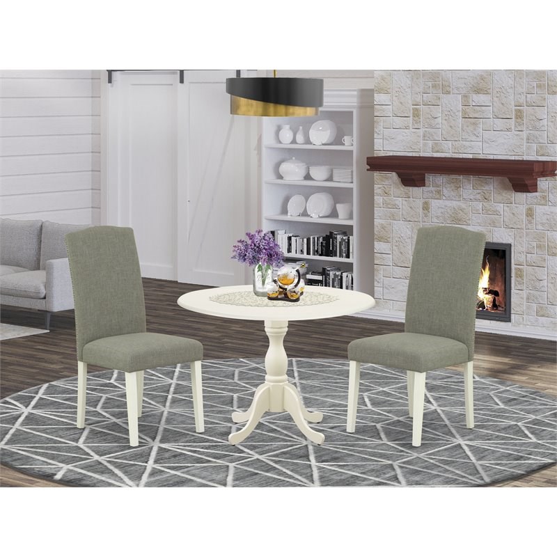 East West Furniture Dublin 3-piece Wood Dining Set in Linen White/Dark Shitake