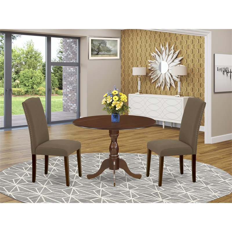 East West Furniture Dublin 3-piece Wood Dining Set in Mahogany/Dark Coffee