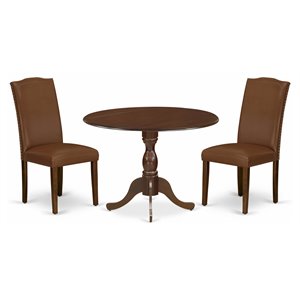 East West Furniture Dublin 3-piece Wood Dining Set in Mahogany
