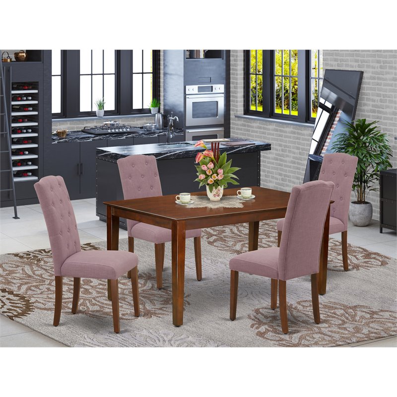 East West Furniture Capri 5-piece Wood Dining Set in Mahogany/Dahlia
