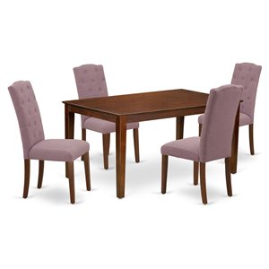 East West Furniture Capri 5-piece Wood Dining Set in Mahogany/Dahlia