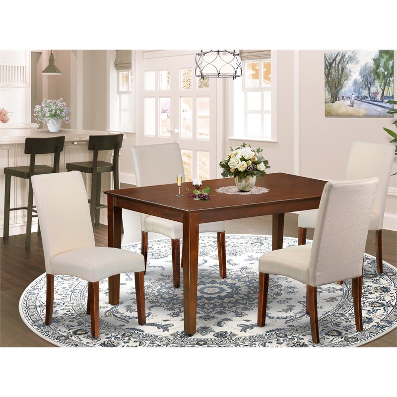 East West Furniture Capri 5-piece Wood Dining Set in Mahogany/Cream