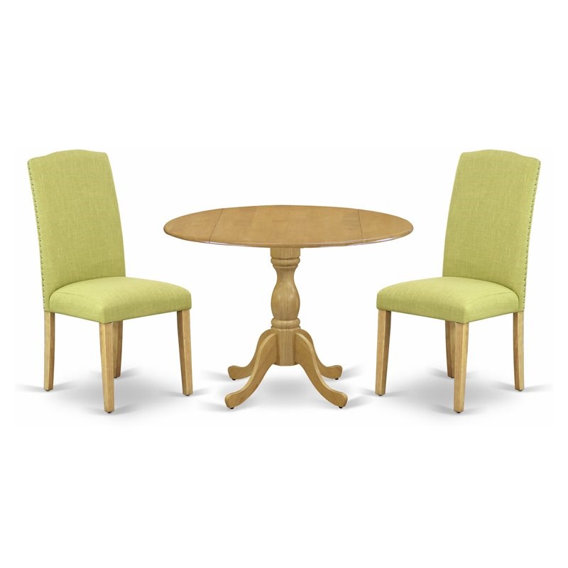East West Furniture Dublin 3-piece Wood Dining Set in Oak/Limelight