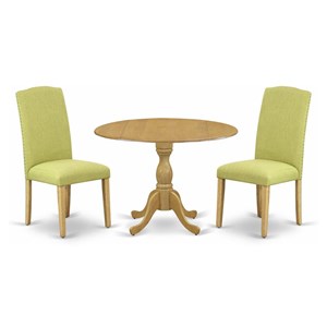 East West Furniture Dublin 3-piece Wood Dining Set in Oak/Limelight