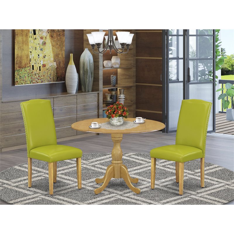 East West Furniture Dublin 3-piece Wood Dining Set in Oak/Autumn Green